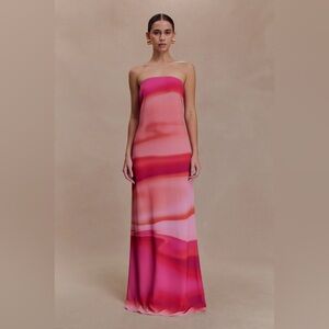 Meshki Strapless Ombre Maxi Dress in Pink and Coral